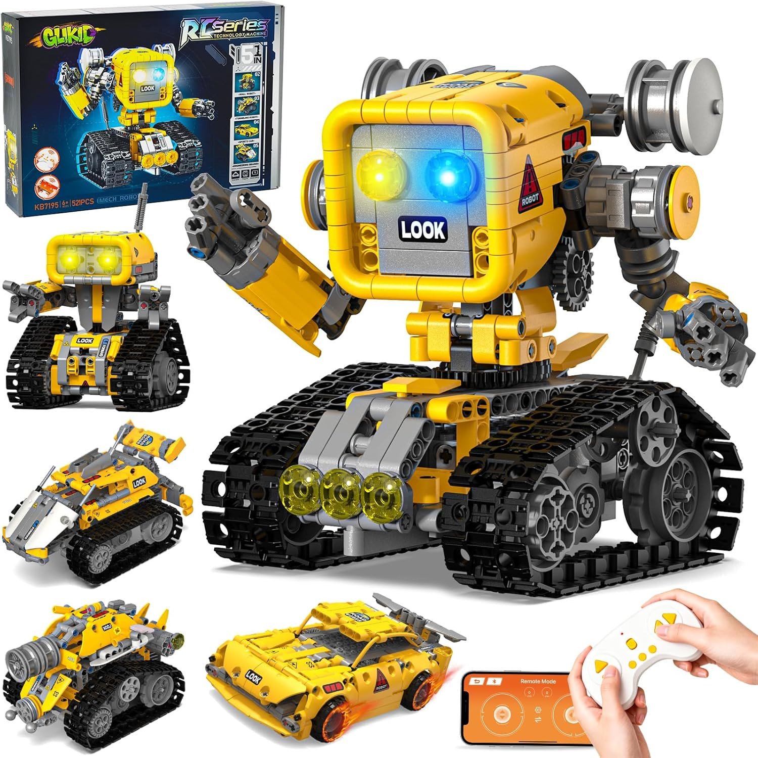 Glikid 5 in 1 STEM RC Robotics Kit, APP & Remote Control Robot Building Kit, DIY Science Kits for Kids Age 8-12, 8 Year Old Boy Birthday Gift