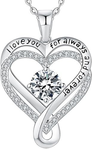 Jewelry for Women Wife Infinity Heart Birthstone I Love You Necklace S925 Anniversary Women Necklaces for Her Wife Birthday Gift Ideas, Birthday Present for Girlfriend Mom Daughter Sterling Silver