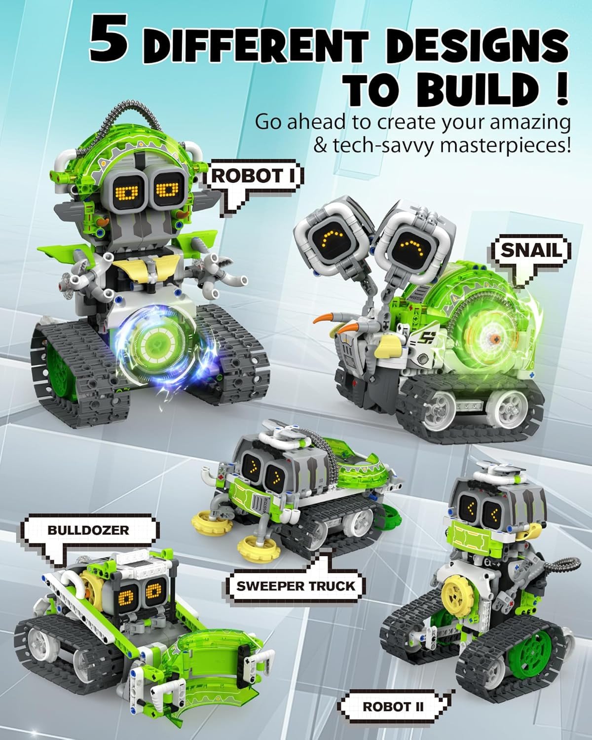 Opmind 5in1 STEM AI Robot Toys Building Set, 478Pcs APP & Remote Control Engineering Erector Blocks for Kids Age 6-8, Coding Interactive Educational Christmas Birthday Gift for 10-12 Year Boys & Girls