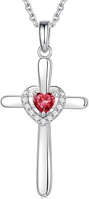 Iefil Mothers Day Gifts - 925 Sterling Silver Heart Cross Necklace for Women, Birthday Mothers Day Gifts for Wife Mom Grandma Daughter