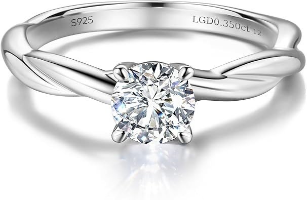 AGVANA 0.3-1 Carat Lab Grown Diamond 4 Prong Solitaire Petite Twisted Vine Ring in Sterling Silver Promise Engagement Anniversary Wedding Ring for Women (D-E Color, VS Clarity)