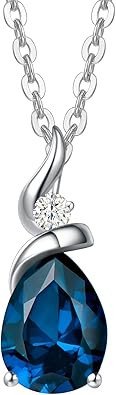 FANCIME 14K Solid White Gold Birthstone Pendant Necklace for Women with Diamond Pear Shaped Teardrop Necklace Birthday Gifts for Mom Women Sterling Silver Chain 16" + 2" Extender