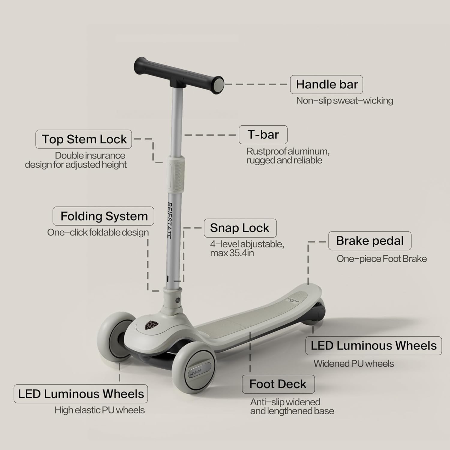3 Wheel Scooter for Kids Ages 3-18, Up to 220 Lbs, Kids Scooter with Adjustable Lean-To-Steer Switch, Foldable, Lightweight, Wide Anti-Slip Deck, Adjustable Height Handlebar, Light-Up Wheels